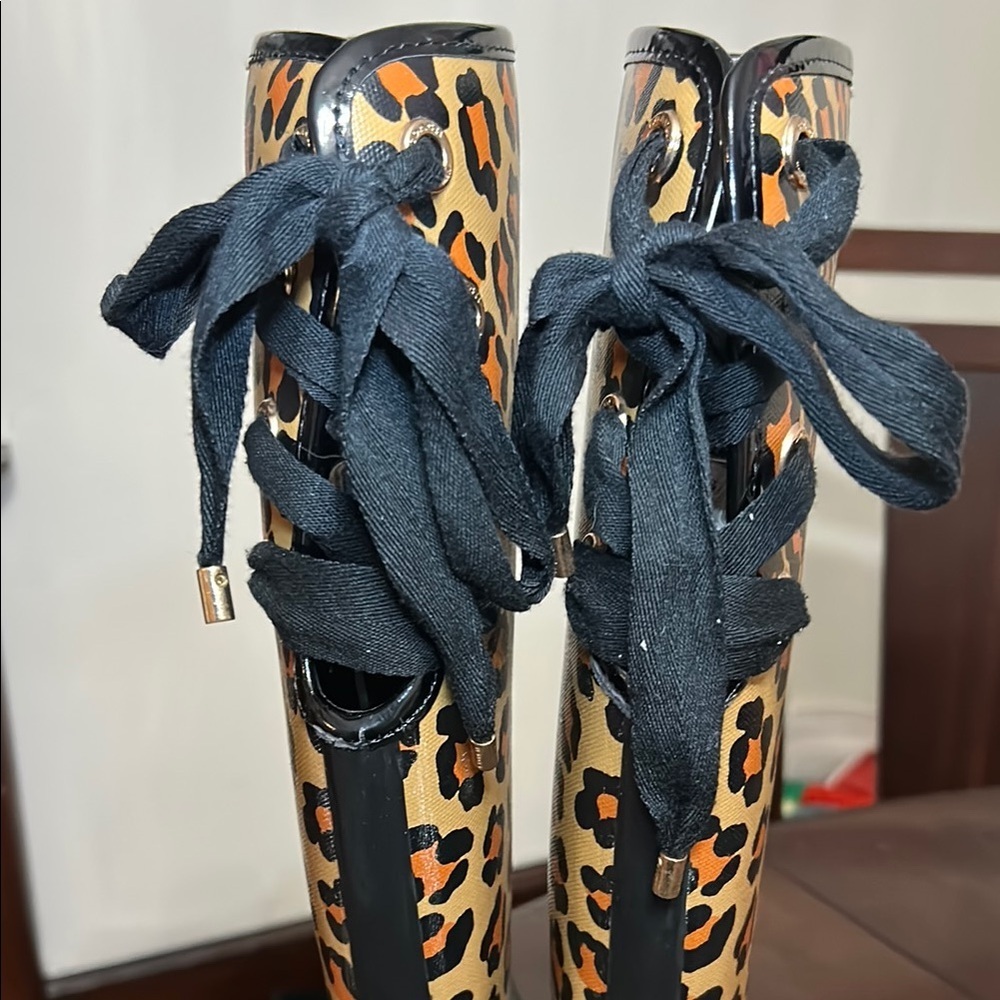 COACH Tristee Leopard Waterproof Lace-Up Rain Boots - Picture 4 of 12
